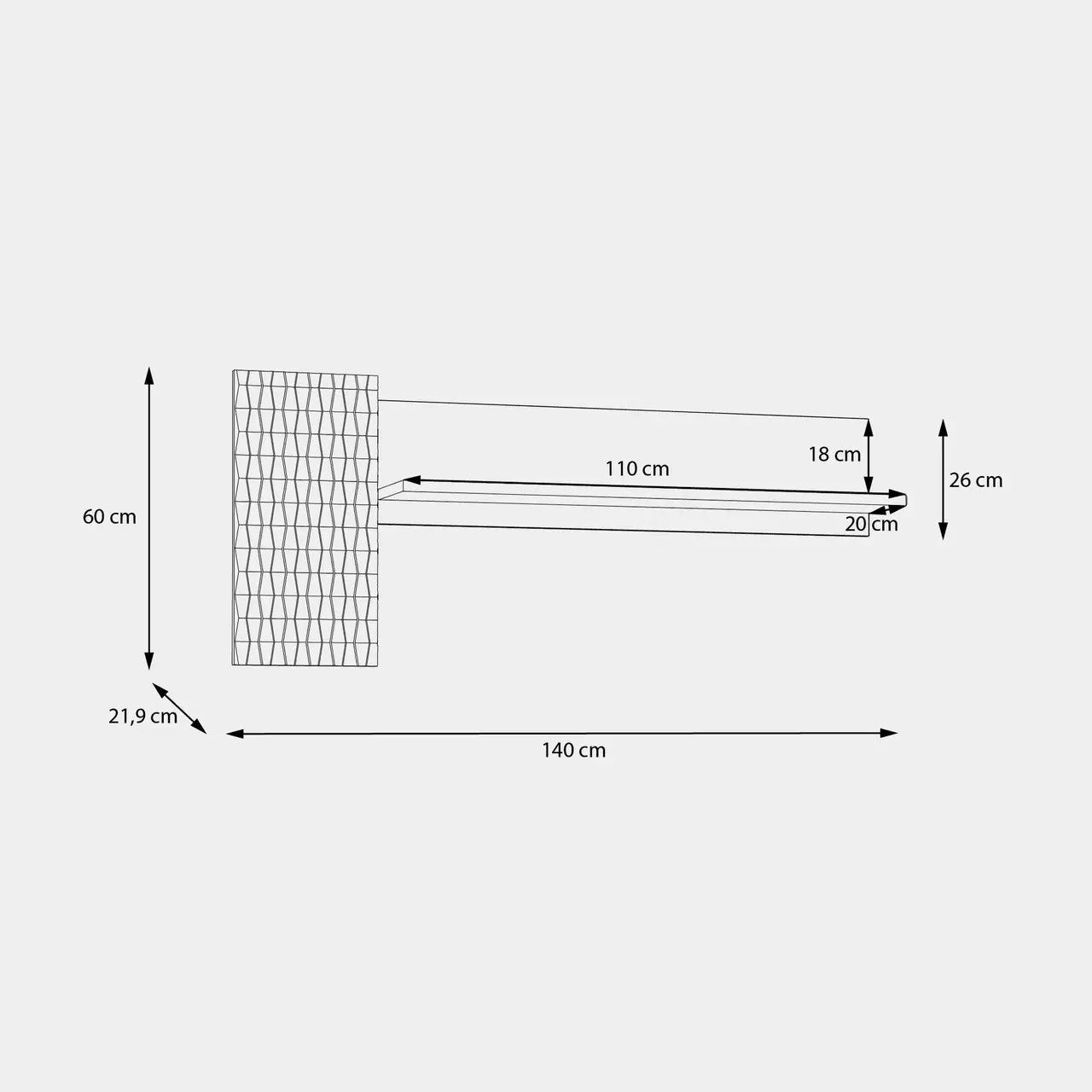 Настінна полиця з рифленням FIXSMILE Forte 140x60x21.9 (FXSB01-M838)