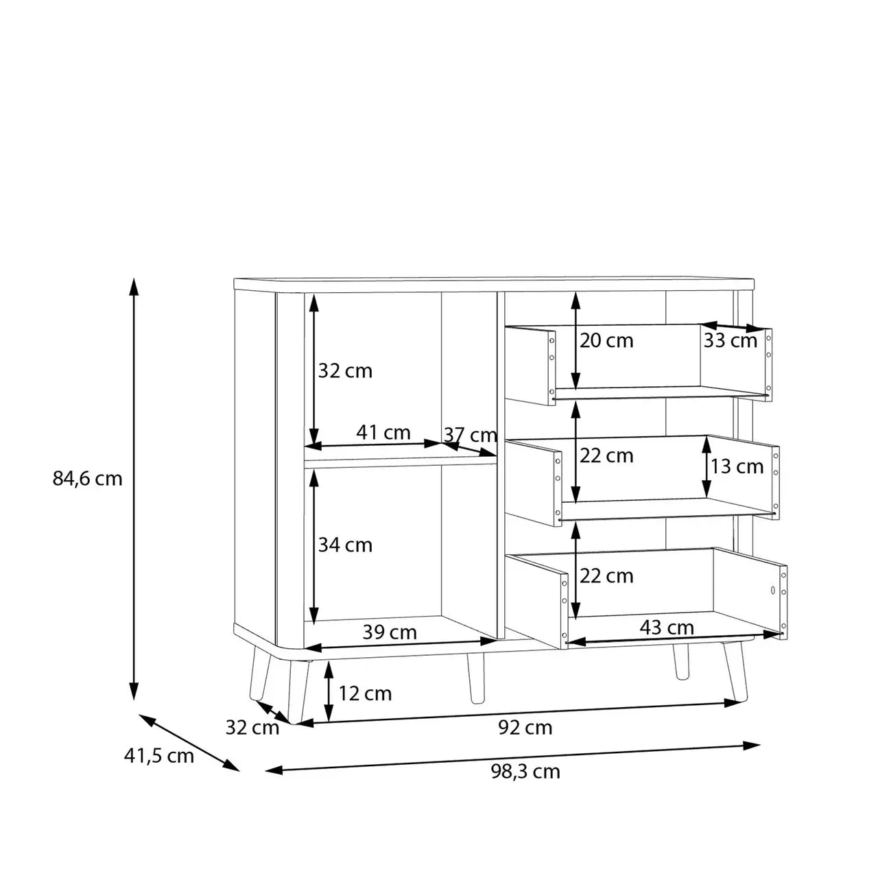 Комод рифлений з шухлядами FIXSMILE Forte 84.6x98.3x41.5 (FXSK221L-M838)